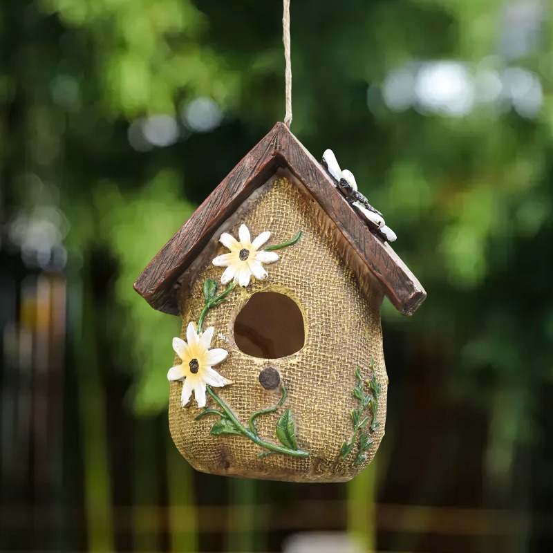 Rustic Resin Bird House Statue - Smart Home Nest ulasan dan harga