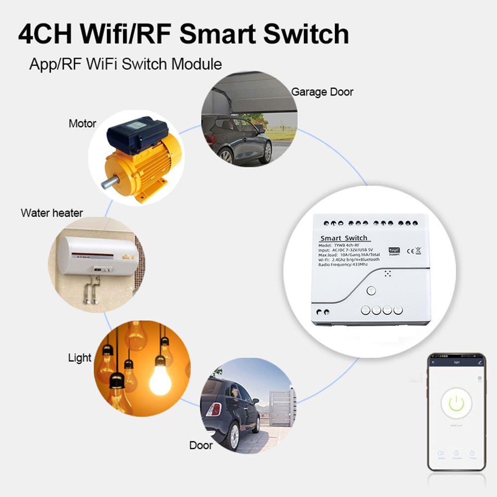 Wifi Smart Light Switch 4CH Md - Tuya Wifi Socket ulasan dan harga